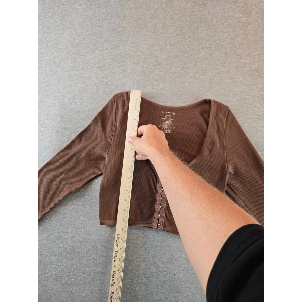 Free People Intimately Cardigan Top Womens M/L Brown Ribbed Hook‎ Eye Cropped